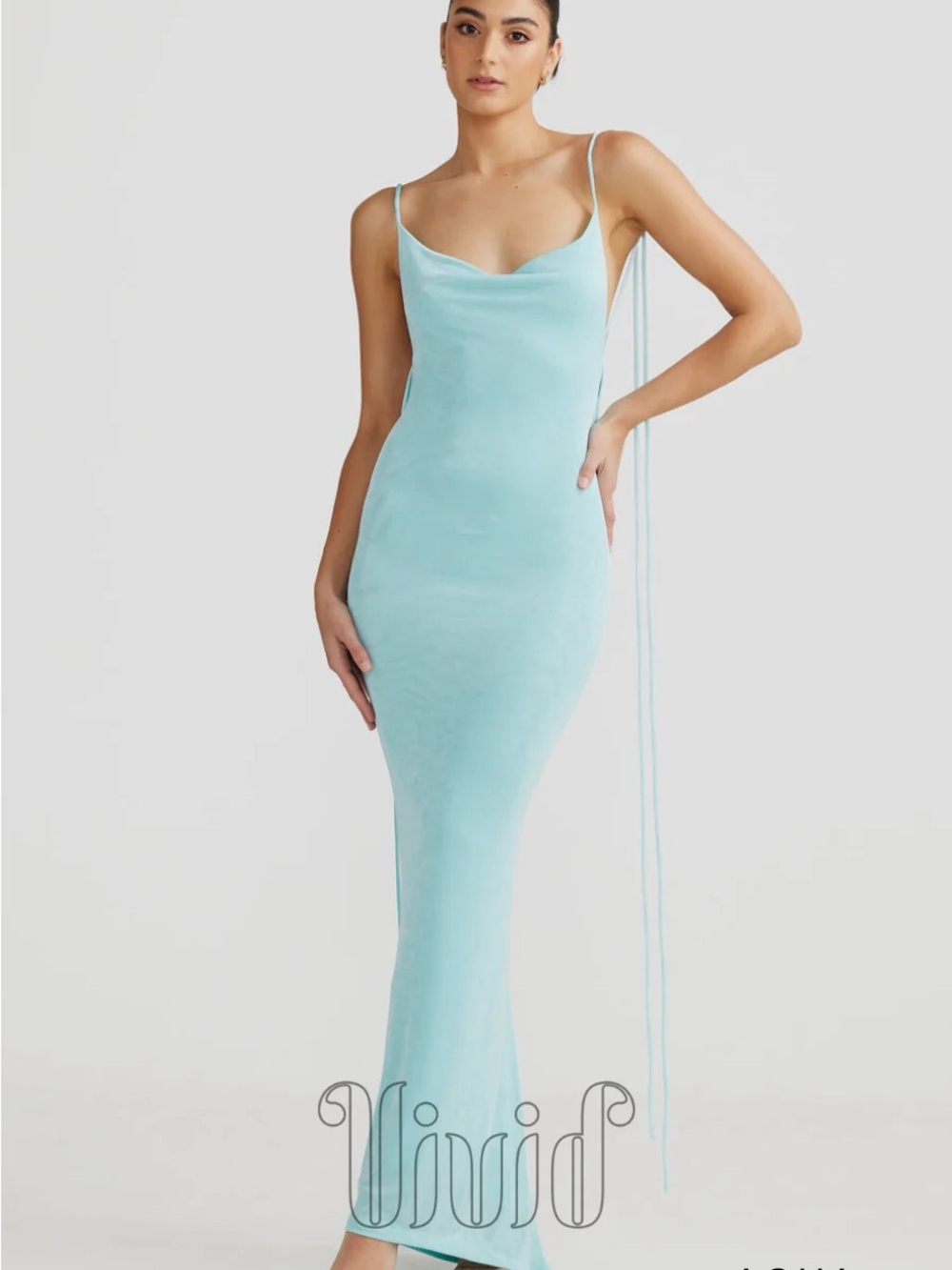 MELANI Backless Cowl Maxi Dress in Light Aqua - Picture 2 of 9